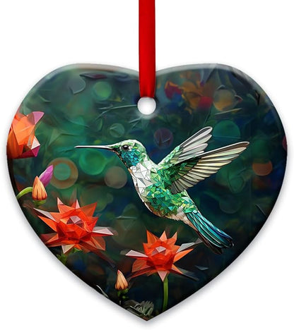 Christmas Ornaments, Christmas Tree Decorations - Colorful Stained Glass Snowflakes Crystal, Beautiful Flower Hummingbird Ceramic Heart Ornament - Best Gifts for Christmas