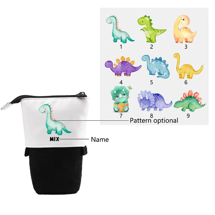 Personalisiertes Federmäppchen mit individuellem Namen und Dinosaurier-Muster, Stiftetasche, Schulanfang, Geschenk für Jungen und Mädchen