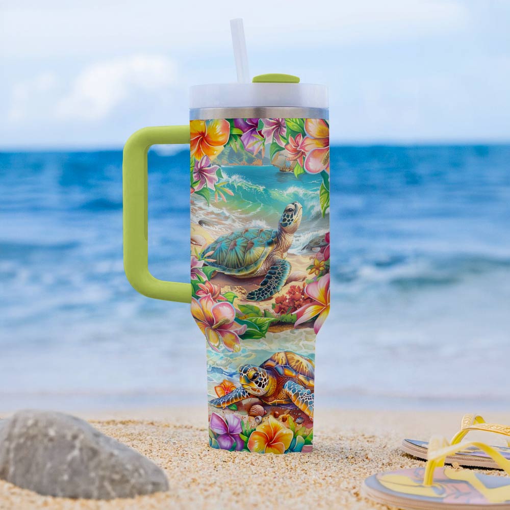 40 Oz  Shineful Tumbler Turtle Hibicus