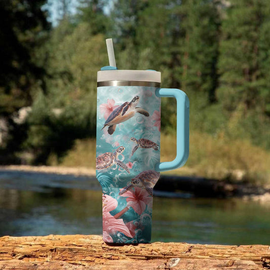 40 Oz  Shineful Tumbler Turtle Hibicus