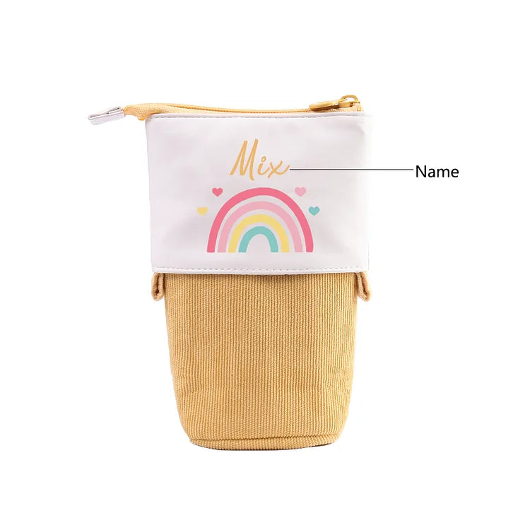 Personalisiertes Federmäppchen mit individuellem Namen, Regenbogen-Stiftetasche, Canvas, PU-Leder, Geschenk für Kinder zum Schulanfang