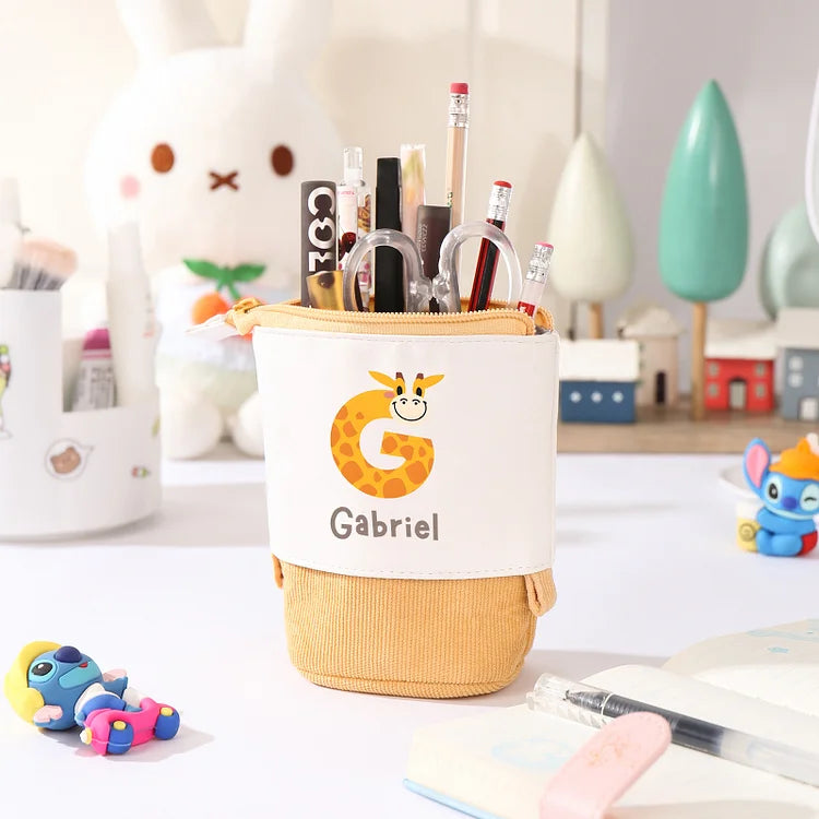 Personalized Pencil Case Custom Name & Letter Animals Pen Pouch Back To School Gift for Kids