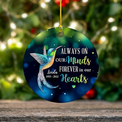 Personalized Memorial Circle Ornament,Photo Change Upload, Custom Name, Sympathy Gifts - Bereavement Gifts - Decoration Christmas in Heaven MemorialCeramic (Hummingbird Always with You)