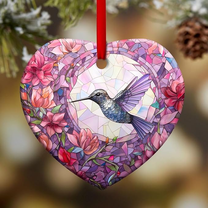 Christmas Ornaments, Christmas Tree Decorations - Colorful Stained Glass Snowflakes Crystal, Beautiful Flower Hummingbird Ceramic Heart Ornament - Best Gifts for Christmas