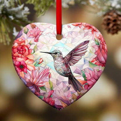 Christmas Ornaments, Christmas Tree Decorations - Colorful Stained Glass Snowflakes Crystal, Beautiful Flower Hummingbird Ceramic Heart Ornament - Best Gifts for Christmas