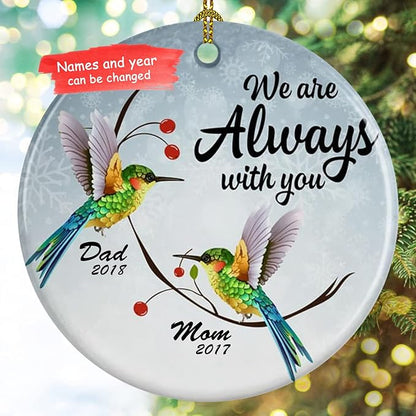 Personalized Memorial Circle Ornament,Photo Change Upload, Custom Name, Sympathy Gifts - Bereavement Gifts - Decoration Christmas in Heaven MemorialCeramic (Hummingbird Always with You)