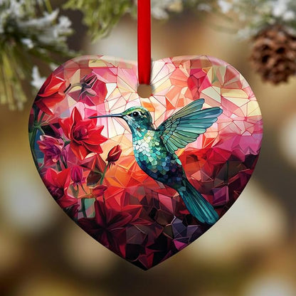 Christmas Ornaments, Christmas Tree Decorations - Colorful Stained Glass Snowflakes Crystal, Beautiful Flower Hummingbird Ceramic Heart Ornament - Best Gifts for Christmas