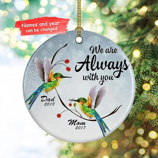 Personalized Memorial Circle Ornament,Photo Change Upload, Custom Name, Sympathy Gifts - Bereavement Gifts - Decoration Christmas in Heaven MemorialCeramic (Hummingbird Always with You)