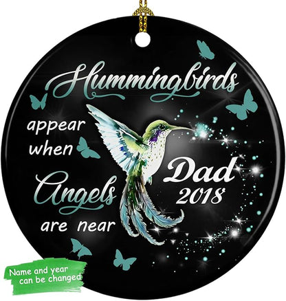 Personalized Memorial Circle Ornament,Photo Change Upload, Custom Name, Sympathy Gifts - Bereavement Gifts - Decoration Christmas in Heaven MemorialCeramic (Hummingbird Always with You)