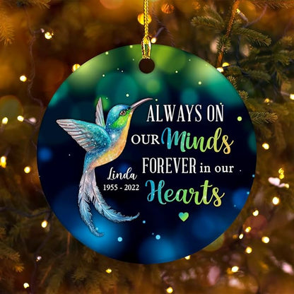 Personalized Memorial Circle Ornament,Photo Change Upload, Custom Name, Sympathy Gifts - Bereavement Gifts - Decoration Christmas in Heaven MemorialCeramic (Hummingbird Always with You)