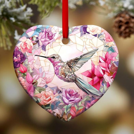 Christmas Ornaments, Christmas Tree Decorations - Colorful Stained Glass Snowflakes Crystal, Beautiful Flower Hummingbird Ceramic Heart Ornament - Best Gifts for Christmas