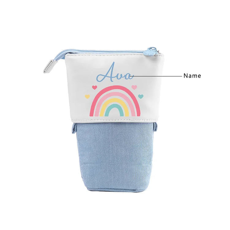 Personalisiertes Federmäppchen mit individuellem Namen, Regenbogen-Stiftetasche, Canvas, PU-Leder, Geschenk für Kinder zum Schulanfang