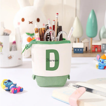 Personalized Pencil Case Custom Name & Letter Pen Pouch Canvas PU Leather Back To School Gift for Kids