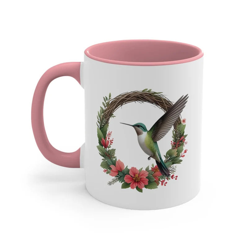 Kolibri-Tasse, Blumentasse, Rosa Kaffeetasse, Hübsche Tasse, Kolibri, Geschenk für Vogelliebhaber, Shabby Chic Tasse