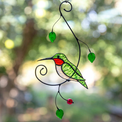 GREEN RUBY-THROATED HUMMINGBIRD WINDOW HANGING