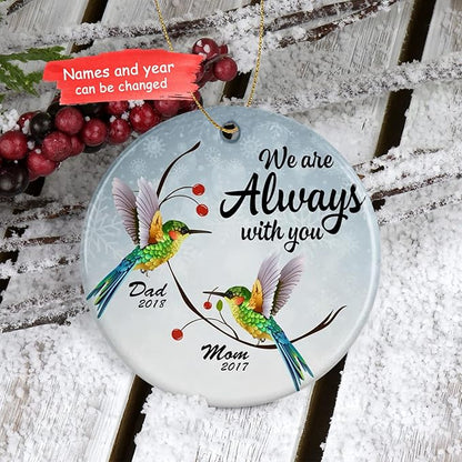 Personalized Memorial Circle Ornament,Photo Change Upload, Custom Name, Sympathy Gifts - Bereavement Gifts - Decoration Christmas in Heaven MemorialCeramic (Hummingbird Always with You)