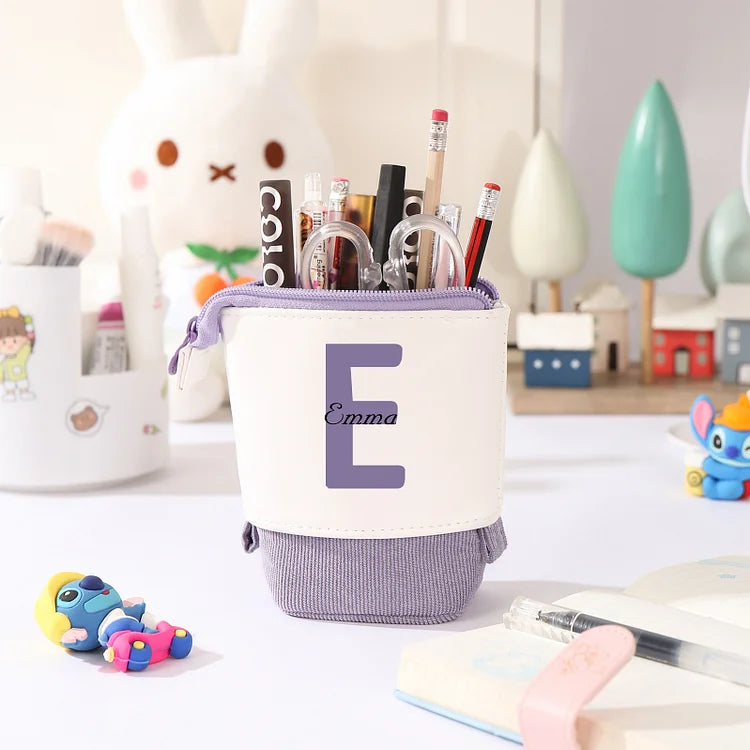 Personalisiertes Federmäppchen mit Namen und Buchstaben, Stifttasche aus Canvas und PU-Leder, Geschenk für Kinder zum Schulanfang