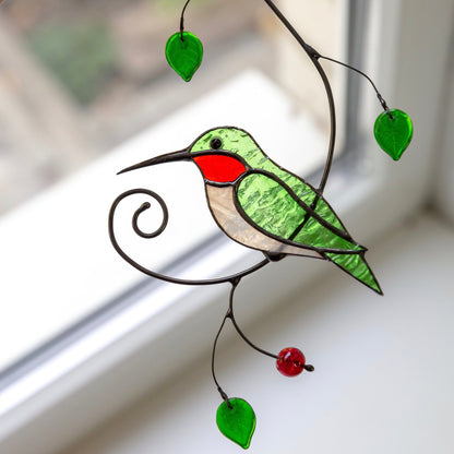 GREEN RUBY-THROATED HUMMINGBIRD WINDOW HANGING