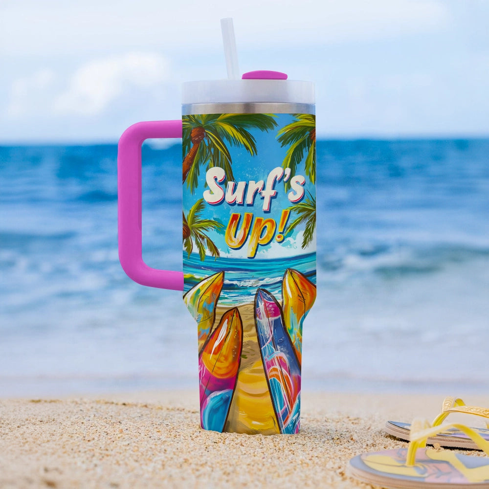 40 Oz Shiny Tumbler Surfing Tropical Wave