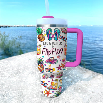 40 Oz Shineful Tumbler Personalized Sunny Flipflop