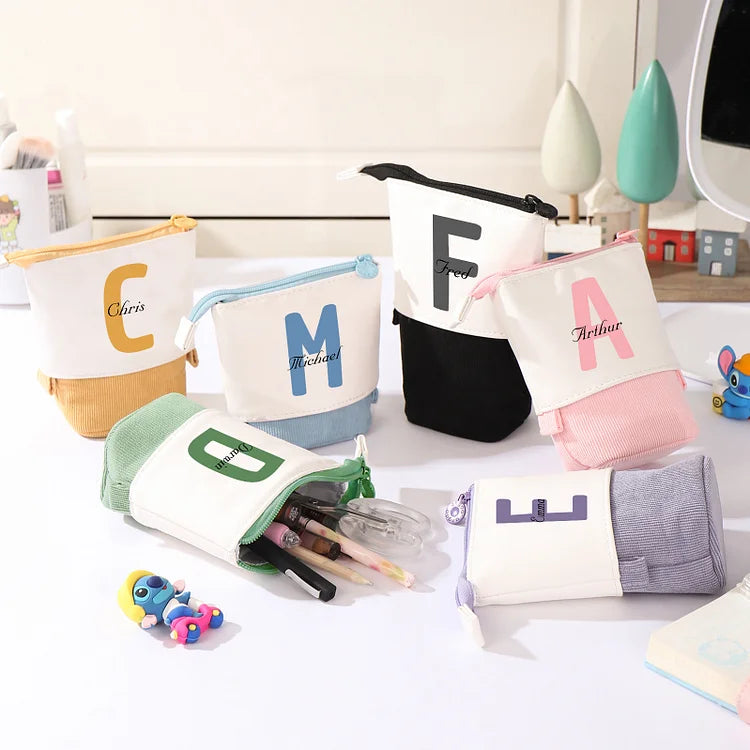 Personalisiertes Federmäppchen mit Namen und Buchstaben, Stifttasche aus Canvas und PU-Leder, Geschenk für Kinder zum Schulanfang