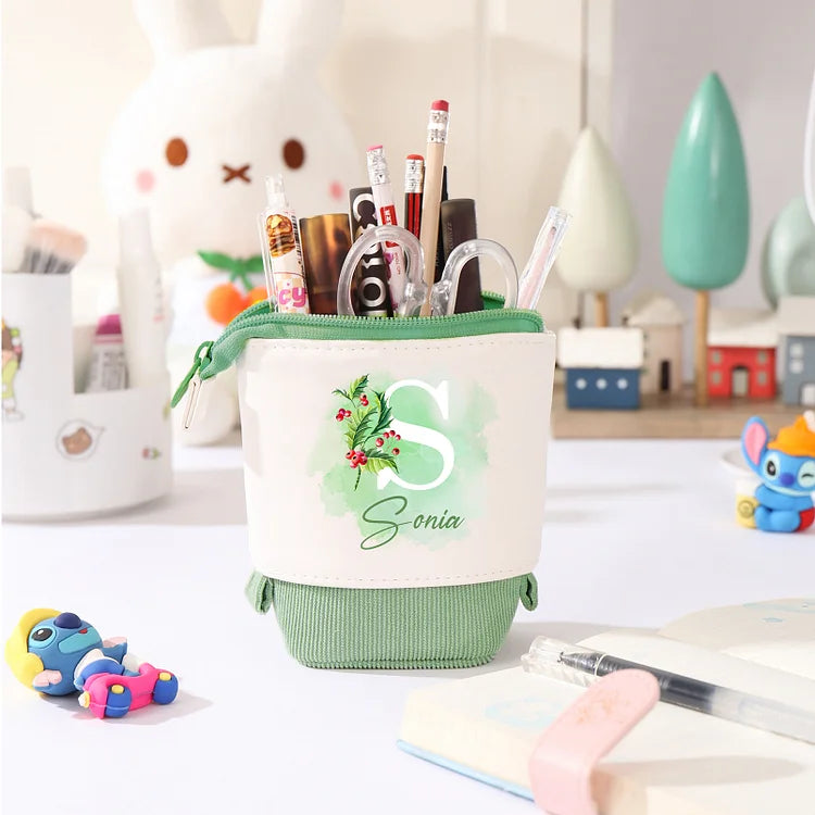 Personalisiertes Federmäppchen mit Namen, Buchstaben und Geburtstagsblumen-Stiftetasche, Schulanfangsgeschenk für Kinder