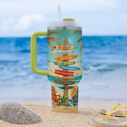 Gobelet brillant de 40 oz Happy Beach Life