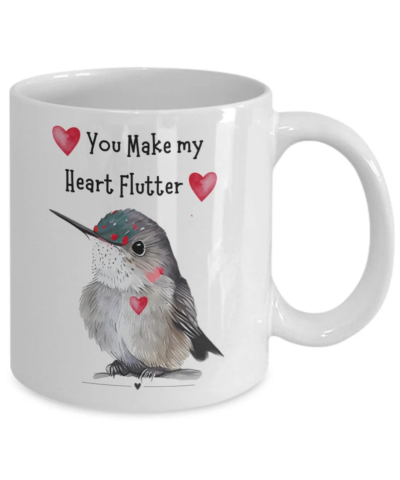 Hummingbird Mug, Hummingbird Gift, Valentine Hummingbird Mug, Hummingbird Love, Sweet Hummingbird Mug, Bird Watcher Mug, Heart Flutter Mug