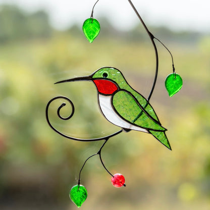 GREEN RUBY-THROATED HUMMINGBIRD WINDOW HANGING