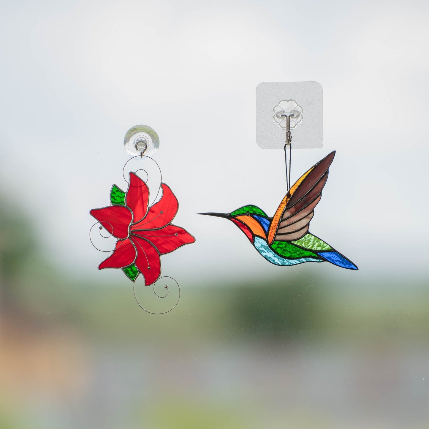 FLYING HUMMINGBIRD STAINED GLASS WINDOW ART