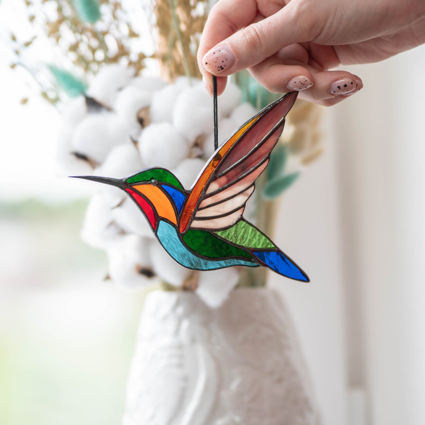 FLYING HUMMINGBIRD STAINED GLASS WINDOW ART