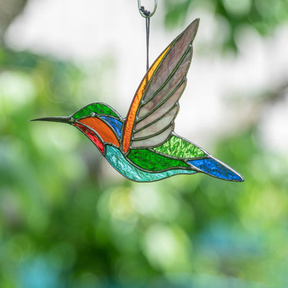 FLYING HUMMINGBIRD STAINED GLASS WINDOW ART