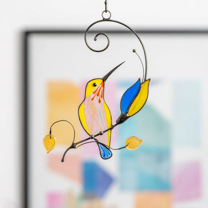 UKRAINIAN HUMMINGBIRD SUNCATCHER WITH THE BLUE FLOWER