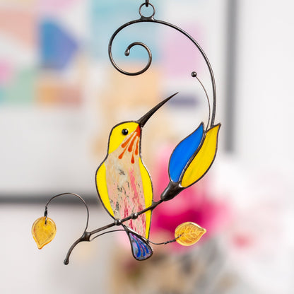 UKRAINIAN HUMMINGBIRD SUNCATCHER WITH THE BLUE FLOWER