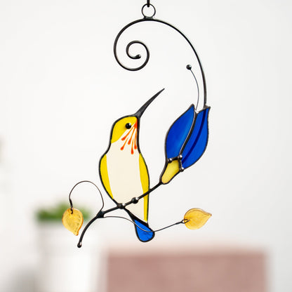 UKRAINIAN HUMMINGBIRD SUNCATCHER WITH THE BLUE FLOWER