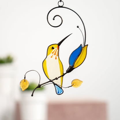 UKRAINIAN HUMMINGBIRD SUNCATCHER WITH THE BLUE FLOWER