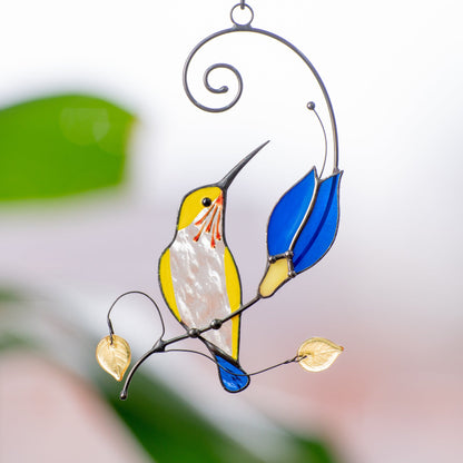 UKRAINIAN HUMMINGBIRD SUNCATCHER WITH THE BLUE FLOWER