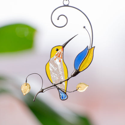 UKRAINIAN HUMMINGBIRD SUNCATCHER WITH THE BLUE FLOWER