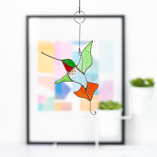 STAINED GLASS SUNCATCHER "SHINING HUMMINGBIRD"