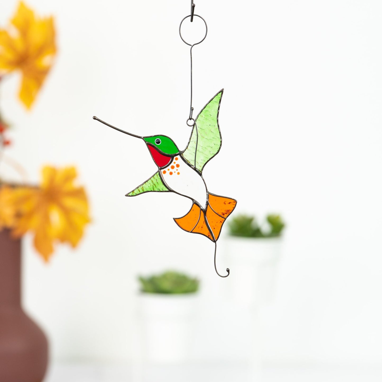 STAINED GLASS SUNCATCHER "SHINING HUMMINGBIRD"