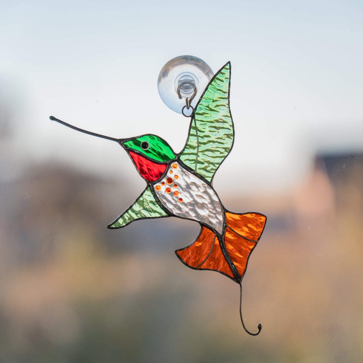 STAINED GLASS SUNCATCHER "SHINING HUMMINGBIRD"