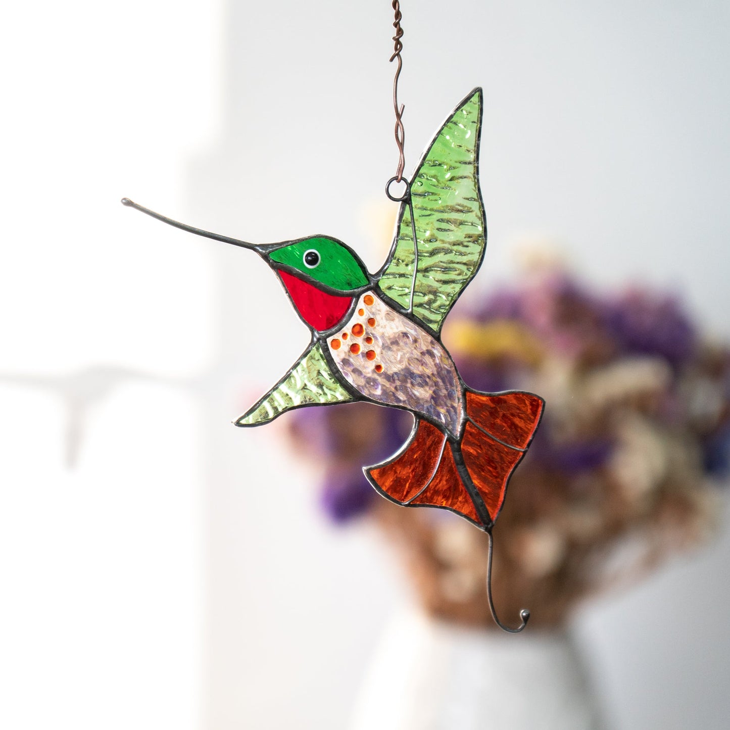 STAINED GLASS SUNCATCHER "SHINING HUMMINGBIRD"