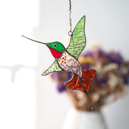 STAINED GLASS SUNCATCHER "SHINING HUMMINGBIRD"