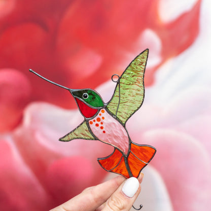 STAINED GLASS SUNCATCHER "SHINING HUMMINGBIRD"