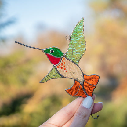 Sonnenfänger aus Buntglas „glänzender Kolibri“