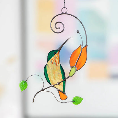 STAINED GLASS BIRD - HUMMINGBIRD WINDOW HANGING