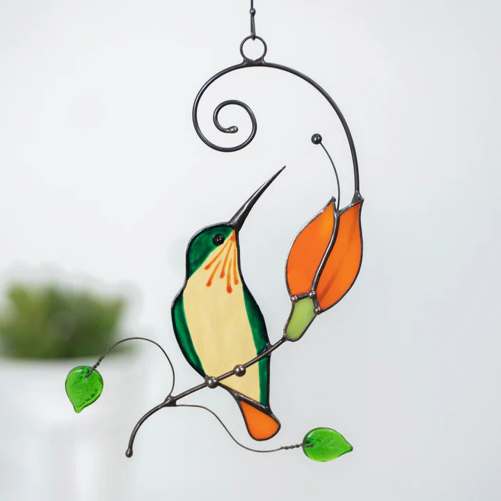 STAINED GLASS BIRD - HUMMINGBIRD WINDOW HANGING