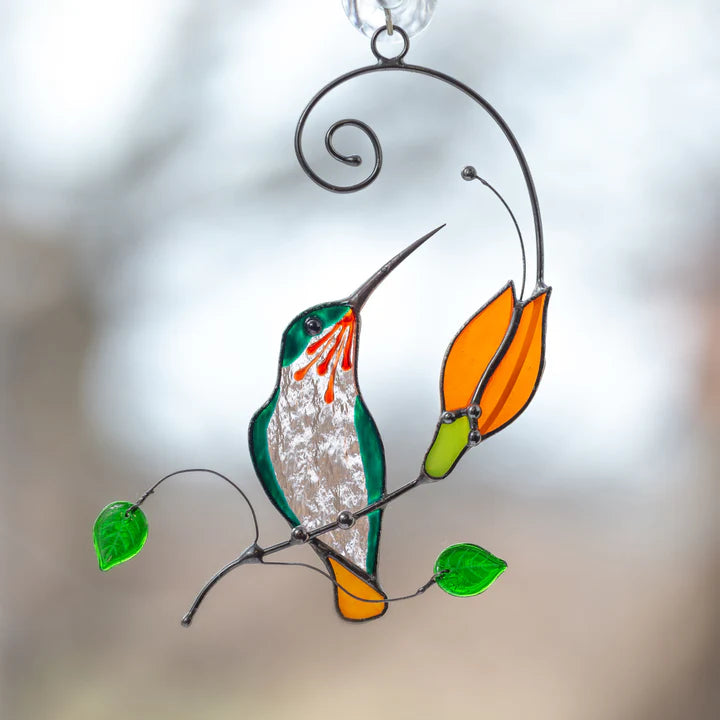 STAINED GLASS BIRD - HUMMINGBIRD WINDOW HANGING