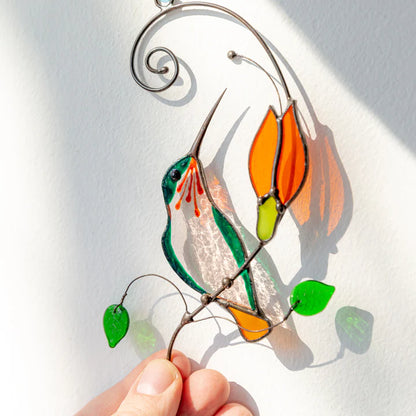 STAINED GLASS BIRD - HUMMINGBIRD WINDOW HANGING