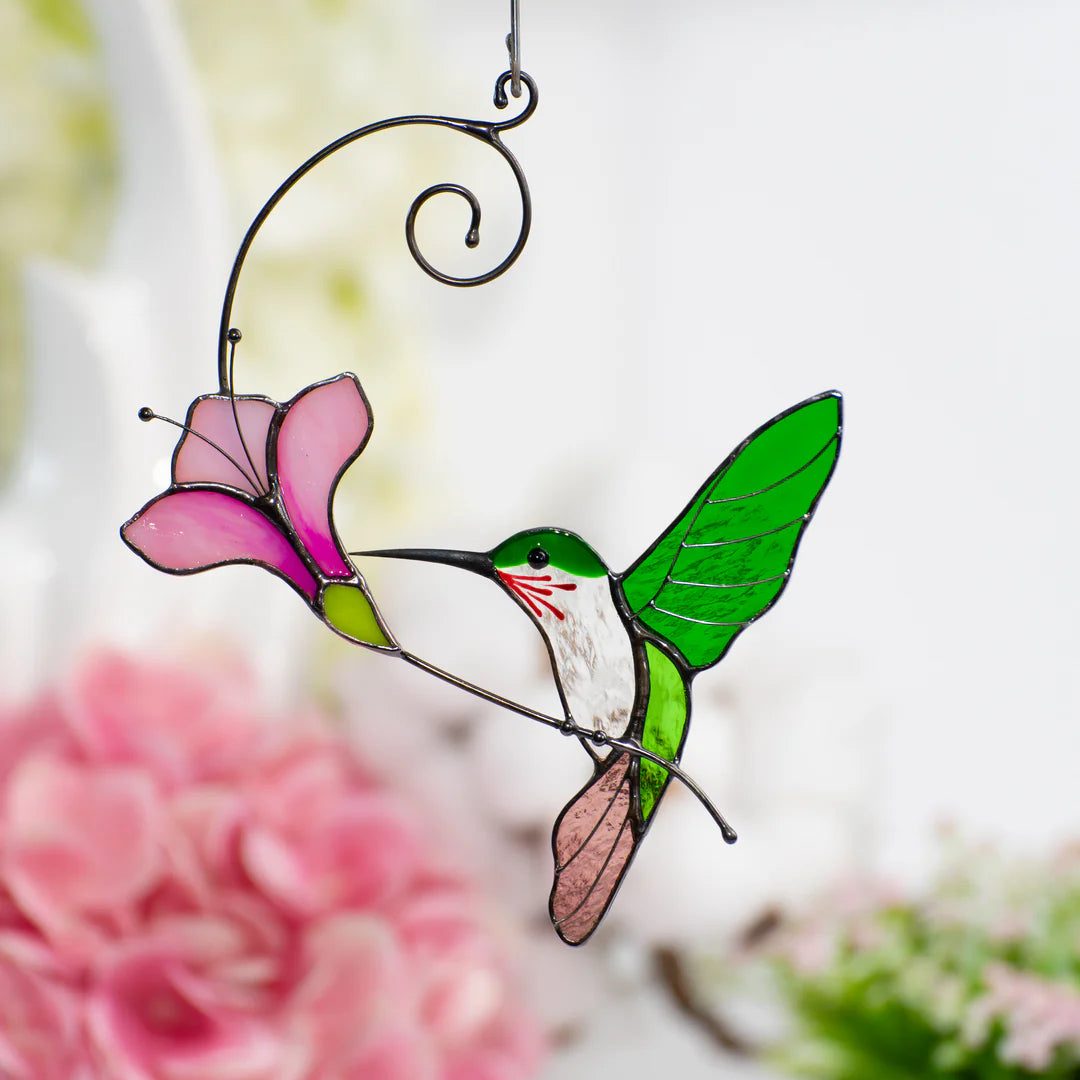 GREEN HUMMINGBIRD WITH FLOWER